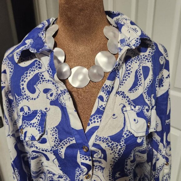 Lilly Pulitzer Captiva Tunic Bubbly Blue Octopus **Rare Find Print** Sz Large - Picture 4 of 10